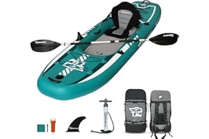 TIGERXBANG 10.2'x35''x8'' Inflatable Kayak with Detachable Seat, SUP-Kayak Set Includes Hand Pump/Aluminum Oar/Backpack, Inflatable Boat for Adults/Kids | for Fishing, Touring-Green