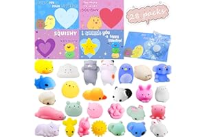 CAMIRUS 28 Pcs Valentine's Day Greeting Cards with Mochi Squishies Toys, Mini Kawaii Stress Relief Squishies Toys Animal Sets for Kids Adults Valentine's Day School Classroom Prizes, Valentine Exchange Gift