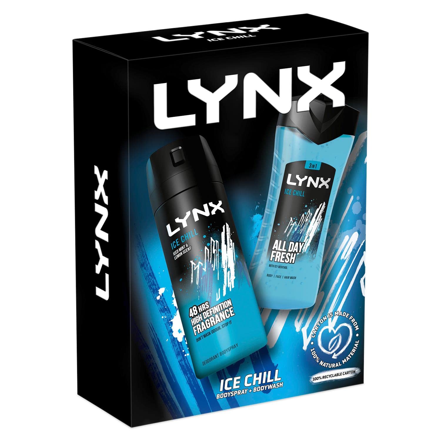 Lynx Ice Chill Gift Set For Men, Boys And Teenagers, Duo Pack With Shoe deodorizer Balls, Shower Gel And Deodorant Body Spray, eco friendly packaging