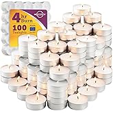 MontoPack Unscented Tea Light Candles 100 Pack | 4 hours, White, Smokeless, Dripless Small Votive Paraffin Tealights | Long-Lasting for Home, Shabbat, Weddings, Events, Emergencies | Mini Candles Bulk
