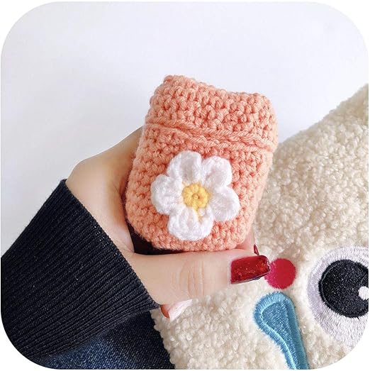 Amazon For Airpods 2 1ケースのかわいい手作りニットイヤホンケース高級花for Airpodsヘッドフォンギフトfundasのウールの豪華なカバー Orange 家電 カメラ オンライン通販