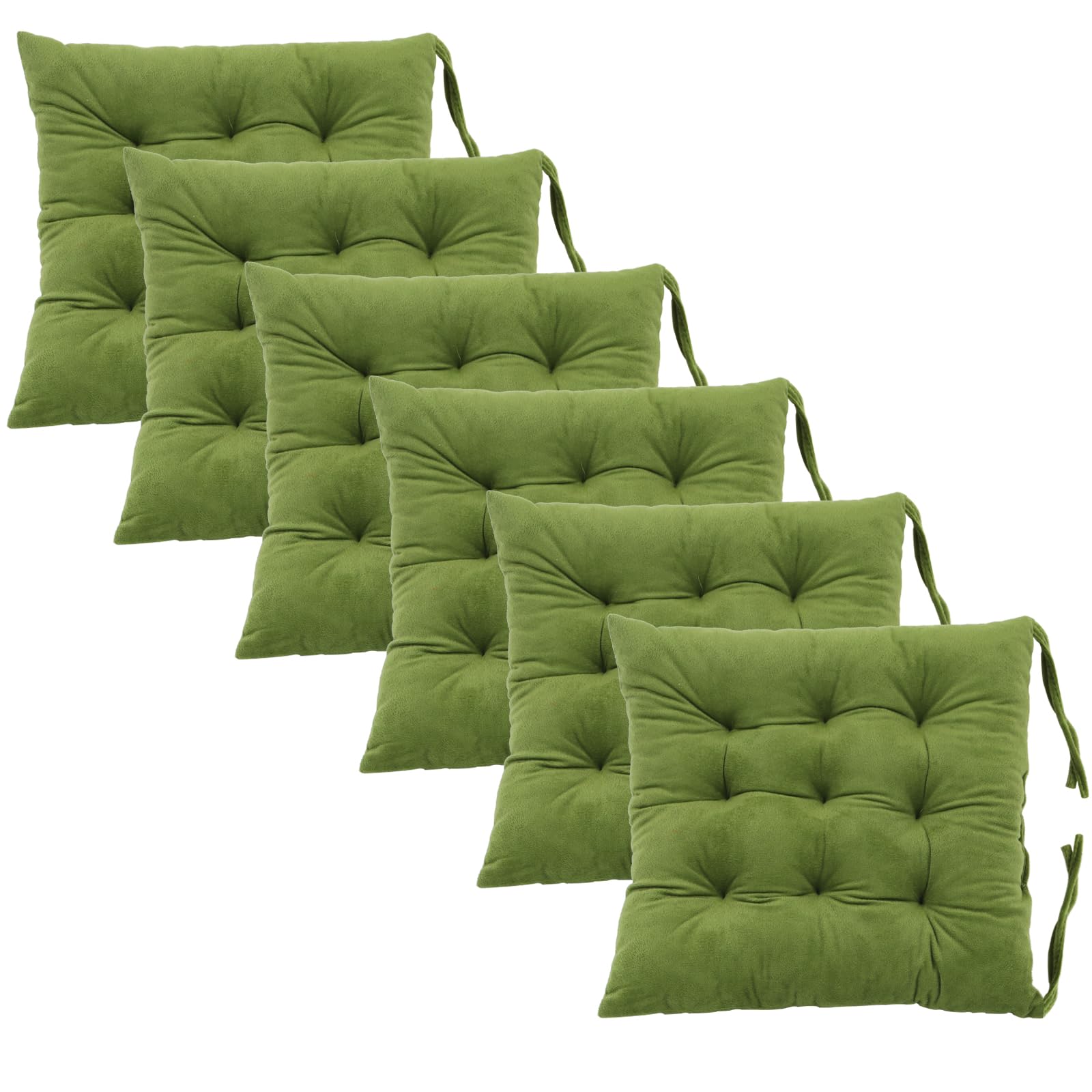 Photo 1 of 6 Pack Square Seat Cushion Chair Pads for Kitchen Dining Chairs, Soft Comfort Velvet Chair Mat Pillow Cushions with Ties for Office Desk Living Room Tatami 15.5", Green