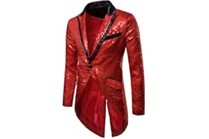 Cloudstyle Mens Sequin Tailcoat Swallowtail Suit Jacket Party Show Tux Dress Coat