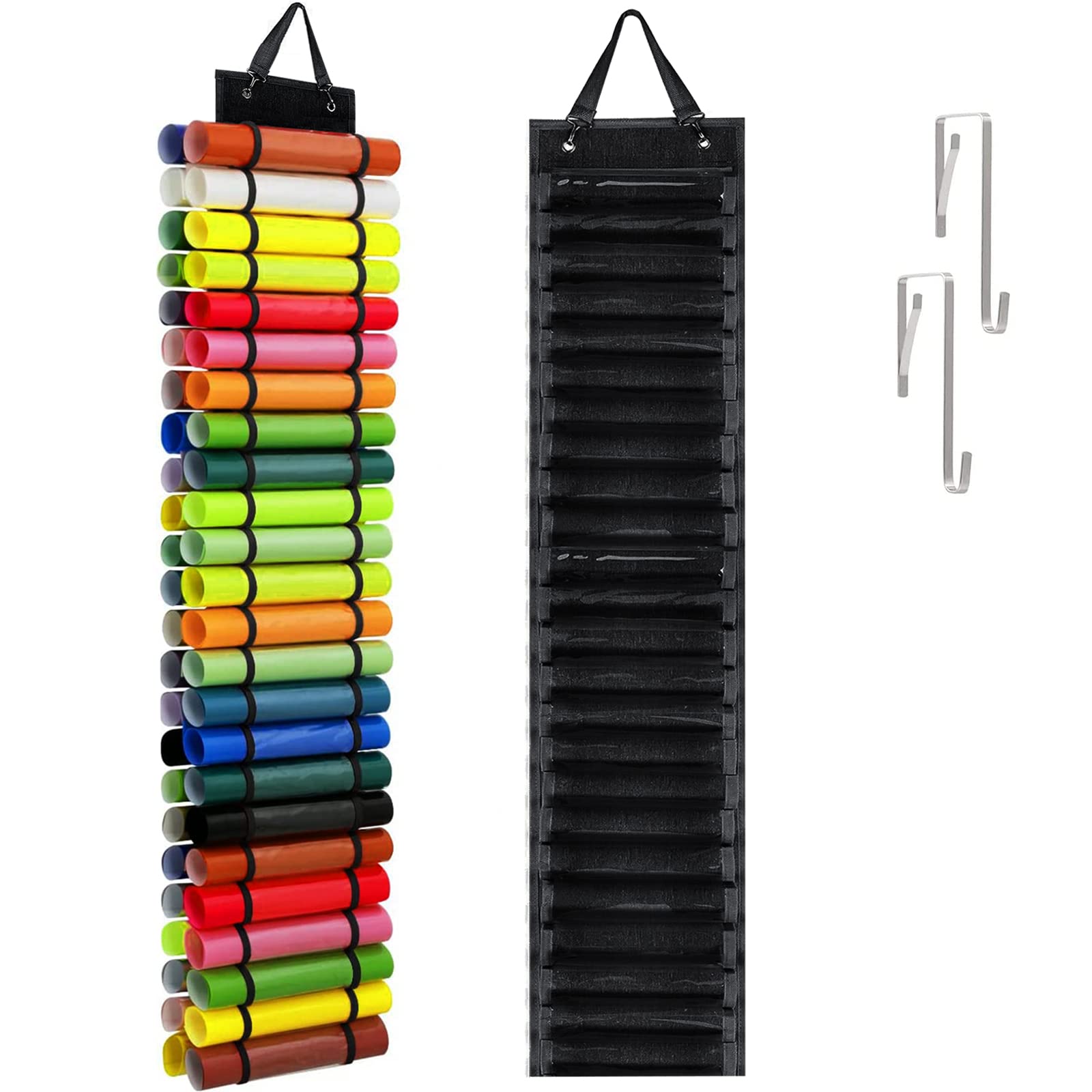 DecroXmas Vinyl Rolls Storage Organizer Vinyl Storage Rack with 48 Compartments Holder Wall Mount Vinyl Storage for Craft Room Black (Black)