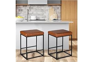 2 PCS Square Bar Stool Set with PU Leather Cushion 30" Counter & Bar Height Heavy-Duty Metal Frame, Footrest, Non-Slip Feet f