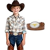 AWAYTR Kids Western Belt for Boys Girls - PU Leather Cowboy Belt Adjustable Toddler to Big Kid Sizes for Jeans