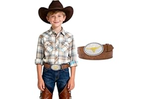 AWAYTR Kids Western Belt for Boys Girls - PU Leather Cowboy Belt Adjustable Toddler to Big Kid Sizes for Jeans