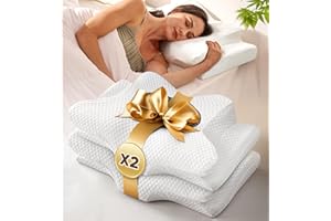 EMIRCEY 2 Pack Value Bundle Cervical Neck Pillow for Sleeping, Ergonomic Contour Side Sleeper Pillows Perfect for Families, Orthopedic Pillow for Neck Relief Support, Memory Foam Pillows Back Stomach Sleepers