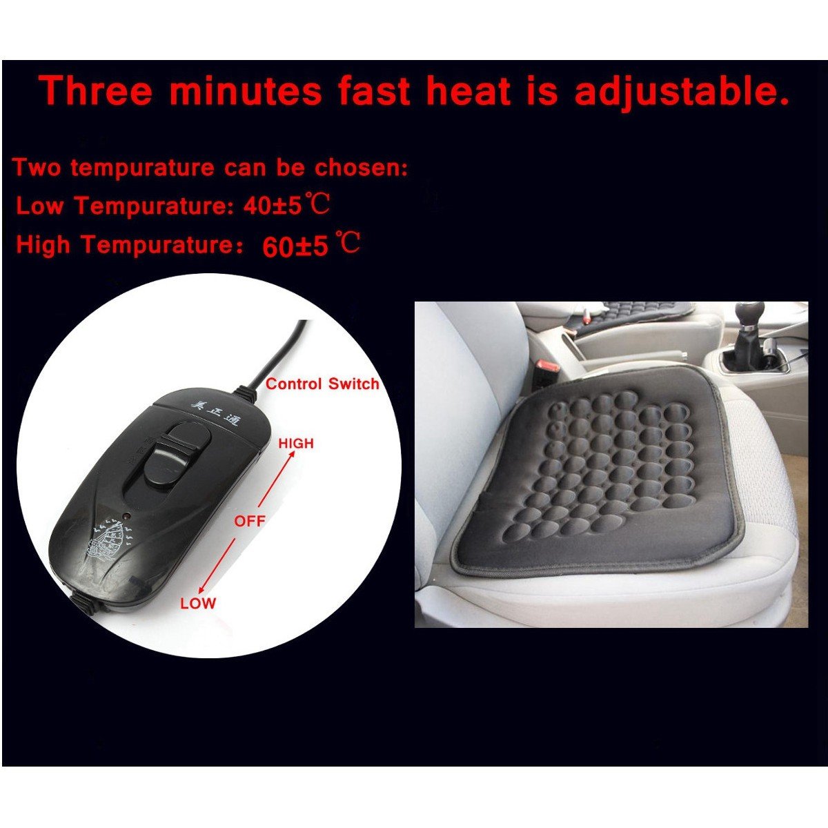 Tvird Heated seat Cushion,Seat Warmer,Car seat Cushion,Auto seat Cushions 12V Ultra Comfortable Heating Car Seat Cushion (Black,Adjustable Temperature)