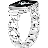 G-ficu Slim Metal Band for Apple Watch Bands for Women 46mm 45mm 44mm 49 42mm(S3) iWatch Bands, Cowboy Chain Thin Dressy Fancy Strap for Apple Watch Band Series 11 Series 10 9 8 SE 7 6 5 4 3-Silver