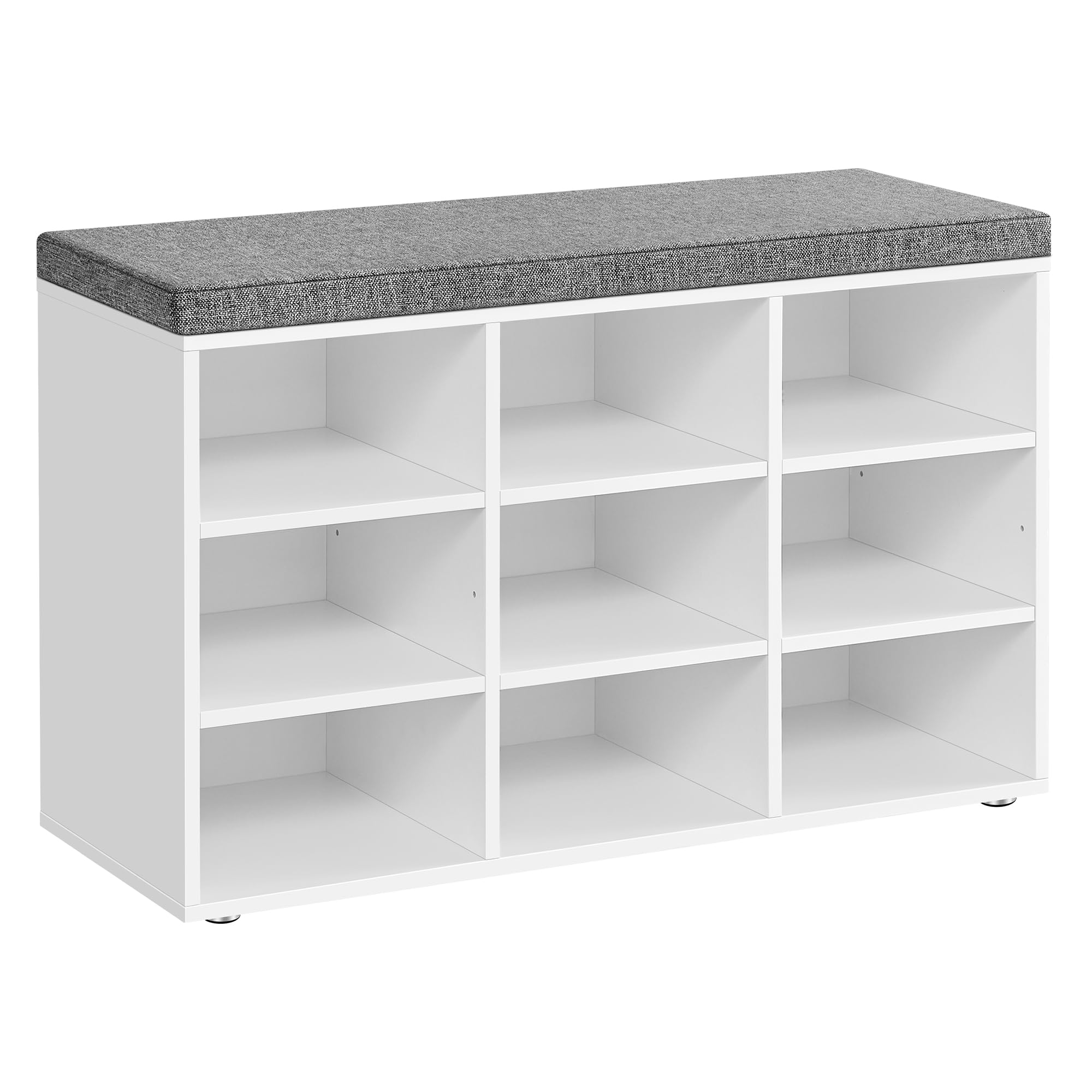 VASAGLE CUSTOS Collection - Shoe Bench, Storage Bench with Padded Seat, Entryway Bench with 9 Compartments, for Bedroom, 11.9 x 30.9 x 18.9 Inches, Cloud White and Dove Gray ULHS009W14 Image