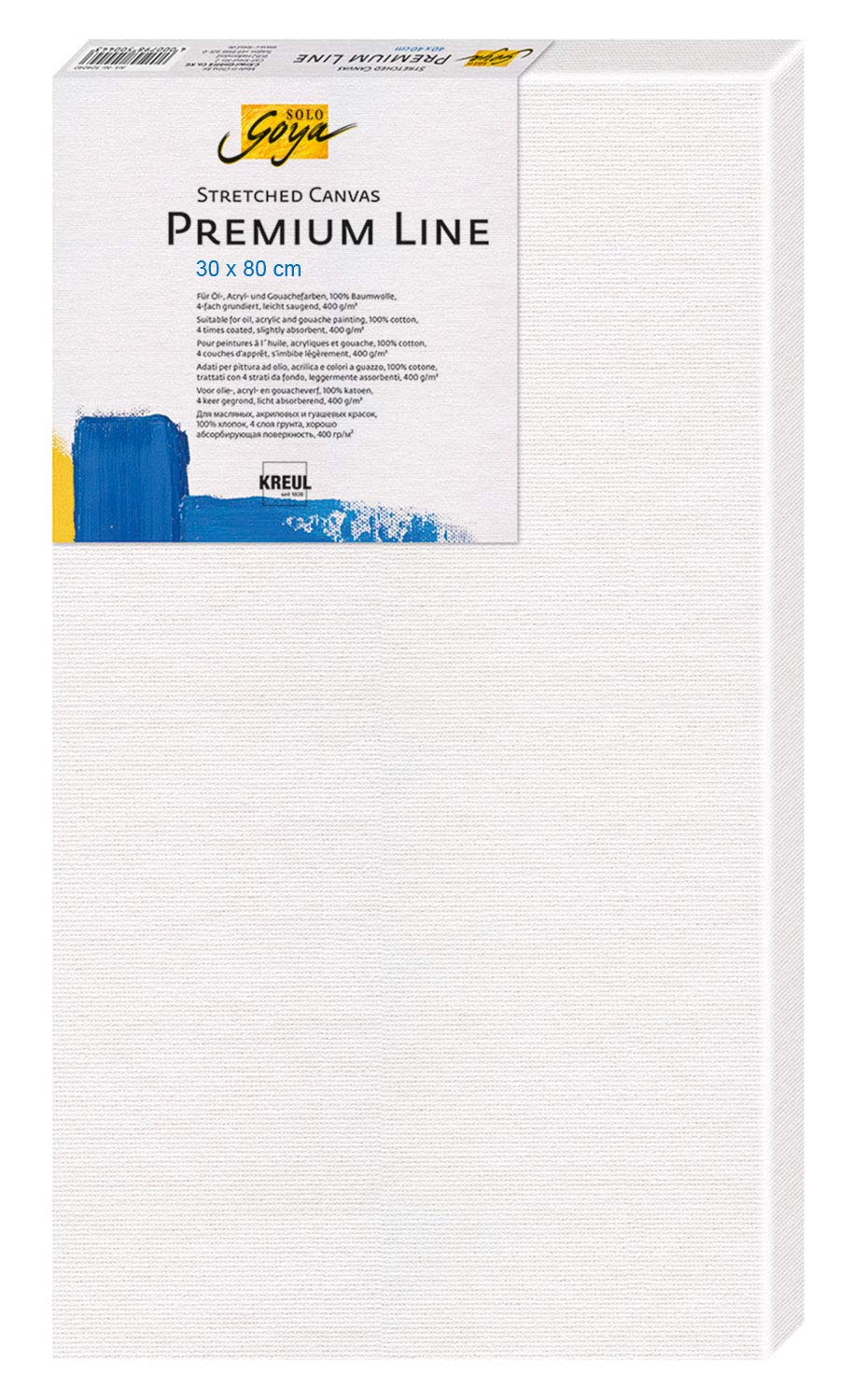 KREUL Solo Goya 503080 Stretched Canvas Premium Line Stretcher Frame 30 x 80 cm Premium Quality Cotton Canvas 4-Ply Primed Ideal for Oil, Acrylic and Gouache Paints