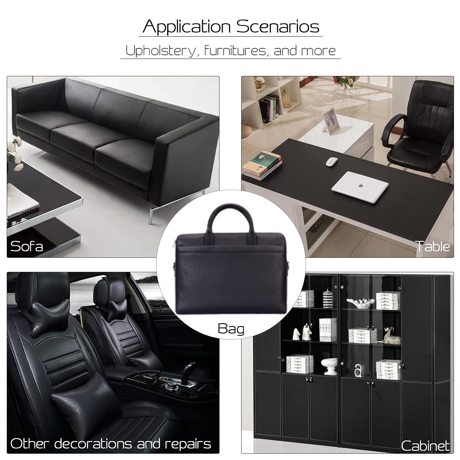 Leather Repair Patch 17X79 inch Large Self-Adhesive Leather Repair Tape Kit, Reupholster Leather Patches for Furniture Couch Chairs Car Seat (Black, 17x79 inch)