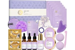 RA ROSA ACCA Lavender 23 Pcs Facial Skin Care Set, Luxury Bath and Body Gifts for Women, Spa & Self-Care Gifts, Peptide Sheet Mask, Eye Mask, Present, Birthday, Christmas, Valentines, Mother Day, Bridal Shower