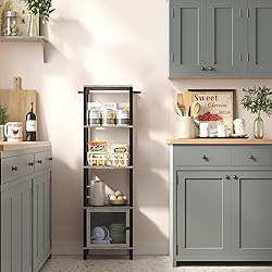 TUTOTAK 5 Tier Bookcase and Bookshelf, Narrow Book