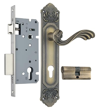 Spider EMU Zinc Mortise Handle Lock Set with Matte Antique Brass Finish