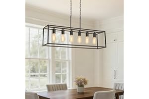 Boncoo 6 Light Black Chandeliers for Dining Room, Adjustable Height Linear Chandelier Kitchen Light Fixture, Modern Farmhouse Chandelier Rectangle Island Light for Kitchen Hanging Light Fixtures