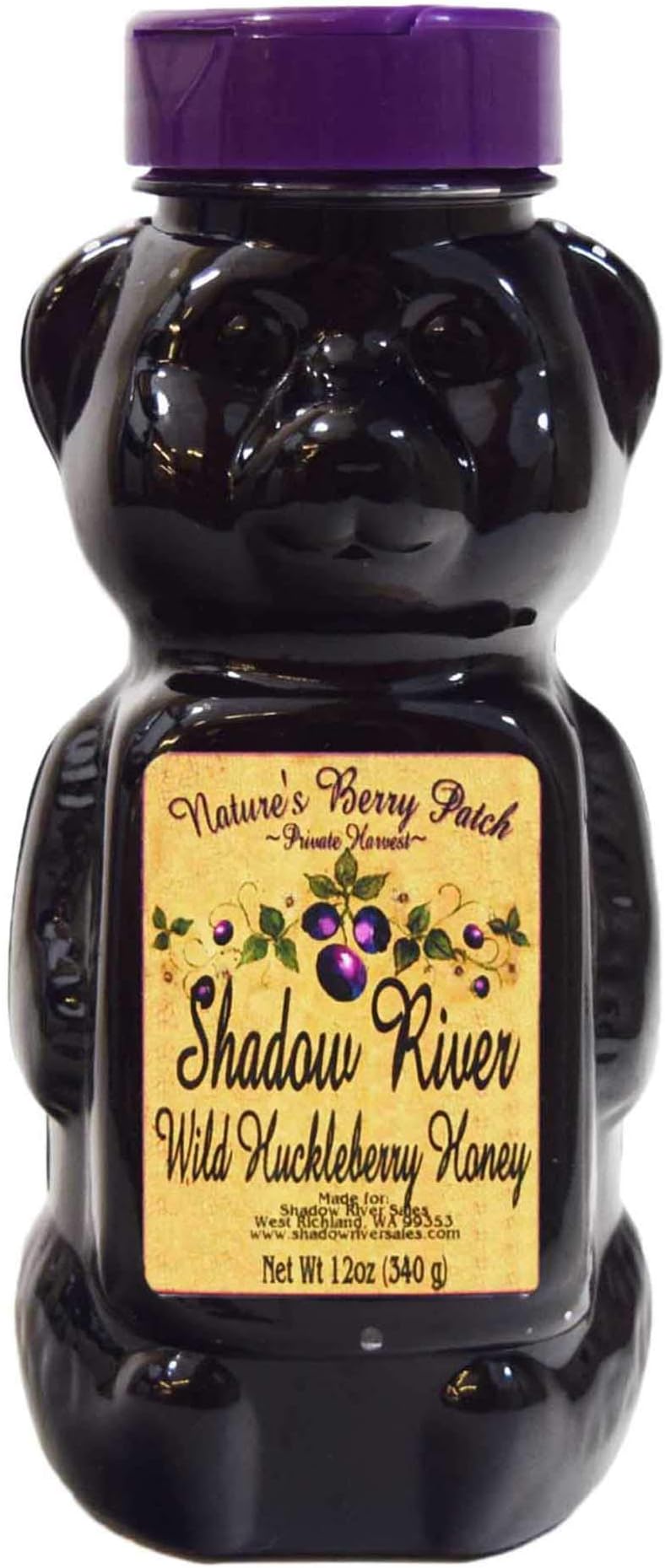 Shadow River Gourmet Wild Huckleberry Honey Made in the USA - 12 oz Squeeze Bear