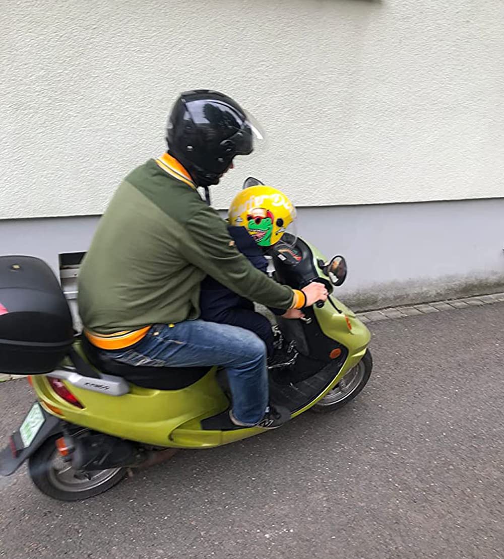 FREEUP Motorradhelm Kinder Mädchen Junge, Kid Jet Helm mit Visier, Dinosaurier Mofa Helm Kids Scooter Fahrradhelm, Schnellverschluss, Herausnehmbar, Waschbar, 48-55cm, Gelb 6