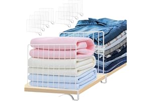 FINEONLY 8 Pack Shelf Dividers for Closet Organization Metal Closet Shelf Divider Set Wire Shelf Divider Closet Shelf Organizer Towel Shelf Divider for Wooden or Vertical (Flat Base)