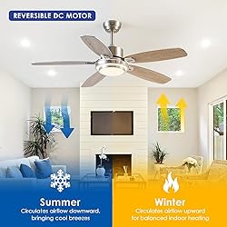 Hounberi 50inch Brushed Nickel Ceiling Fan with