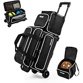 VEVOR 3 Ball Bowling Bag Double Roller Bag with Separate Shoe Compartment | for Bowling Shoes (Up To US Men Size 16), Rolling Ball Bag w/ Wheel, Accessory Pocket, Retractable Handle Extends to 40 in
