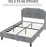 Yaheetech 5ft King Bed Frame Upholstered Platform Bed with Headboard Velvet Grey view 9