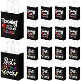 Tinlade 18 Pcs Teacher Appreciation Gift Bags Best Teacher Ever Paper Bags Back to School Gifts Teaching Is a Work of Heart Wrap Pouch with Handle for Teachers' Day First End of the School Year(Black)