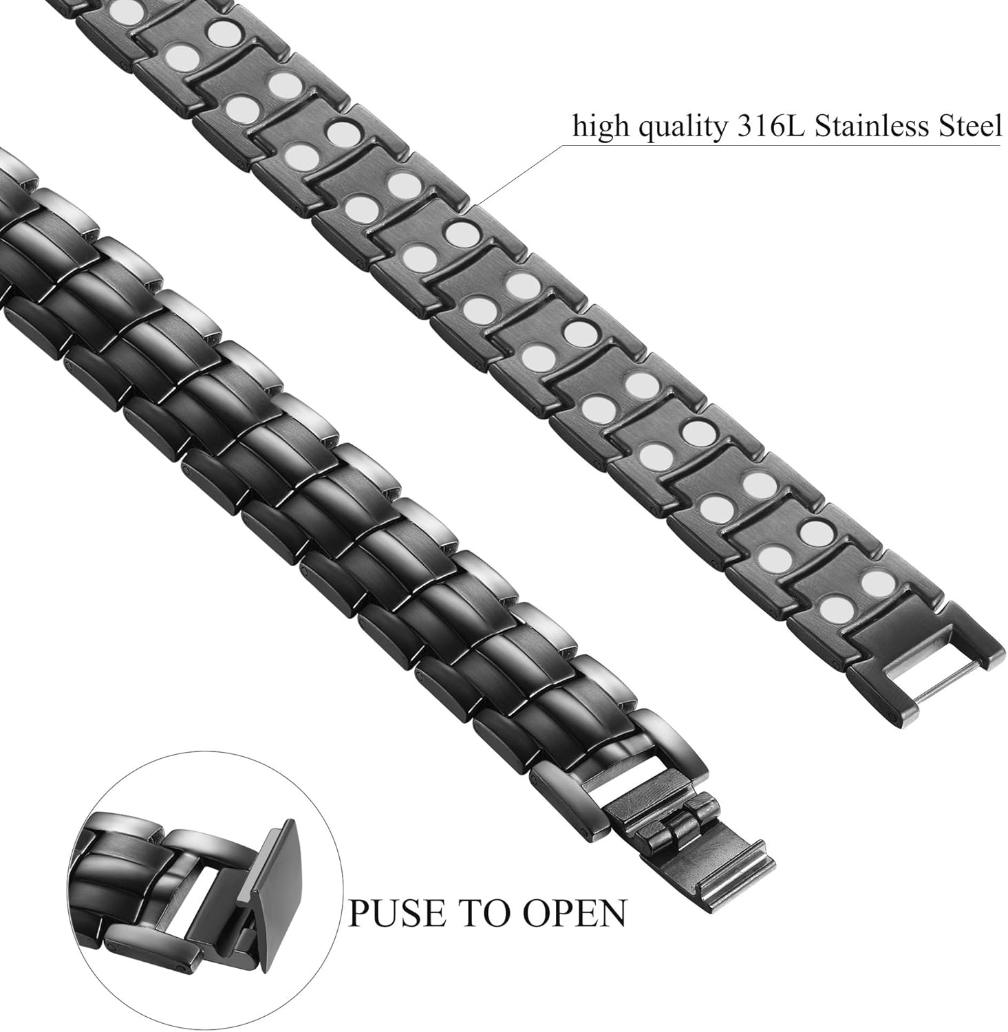 Wincone Magnetic Bracelet For Mens Elegant Gray Stainless Steel Ultra Strength Double Row 44 Pcs 3500 Gauss Magnetic Therapy Bracelets Pain Relief for Arthritis & Carpal Tunnel, with Removal Tool: Jewelry