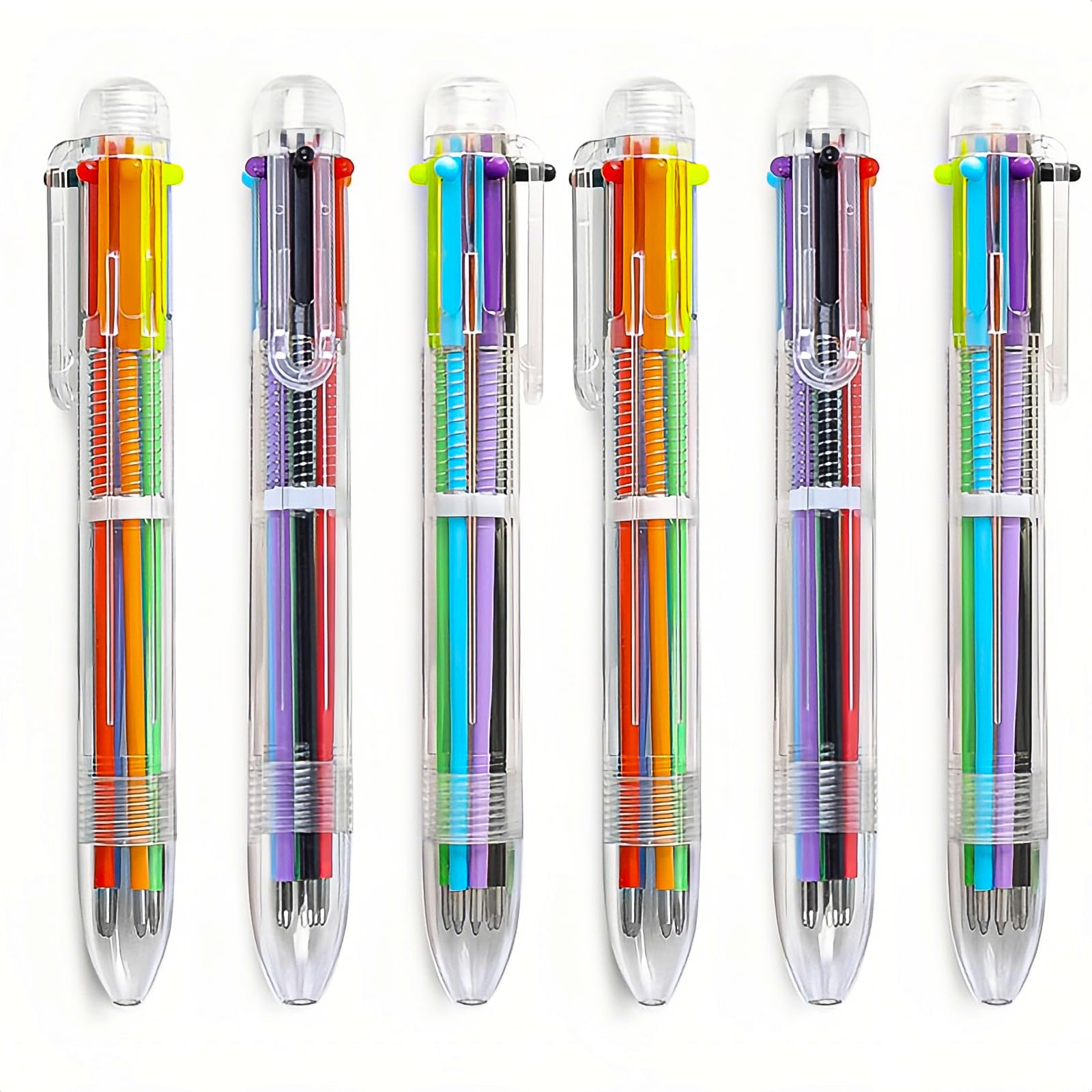 Elektheim 6 Pack 1 mm 6-in-1 Multicoloured Ballpoint Pen 6 Colours Retractable Ballpoint Pens for Office School Supplies Students Children Gift Kids Party Favours Pen