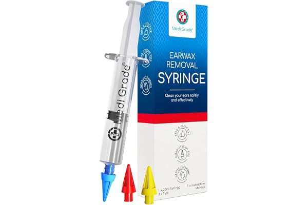 Medi Grade Ear Wax Removal Kit with 3x Quad-stream Ear Syringe Tips - Irrigation Ear Cleaner Earwax Removal Kit for Safely Re