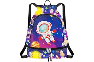 RLGPBON Drawstring Backpack for Kids,Youth Gym Dance Beach Swim Travel Bag for Girls and Boys with Two Water Bottle Holders