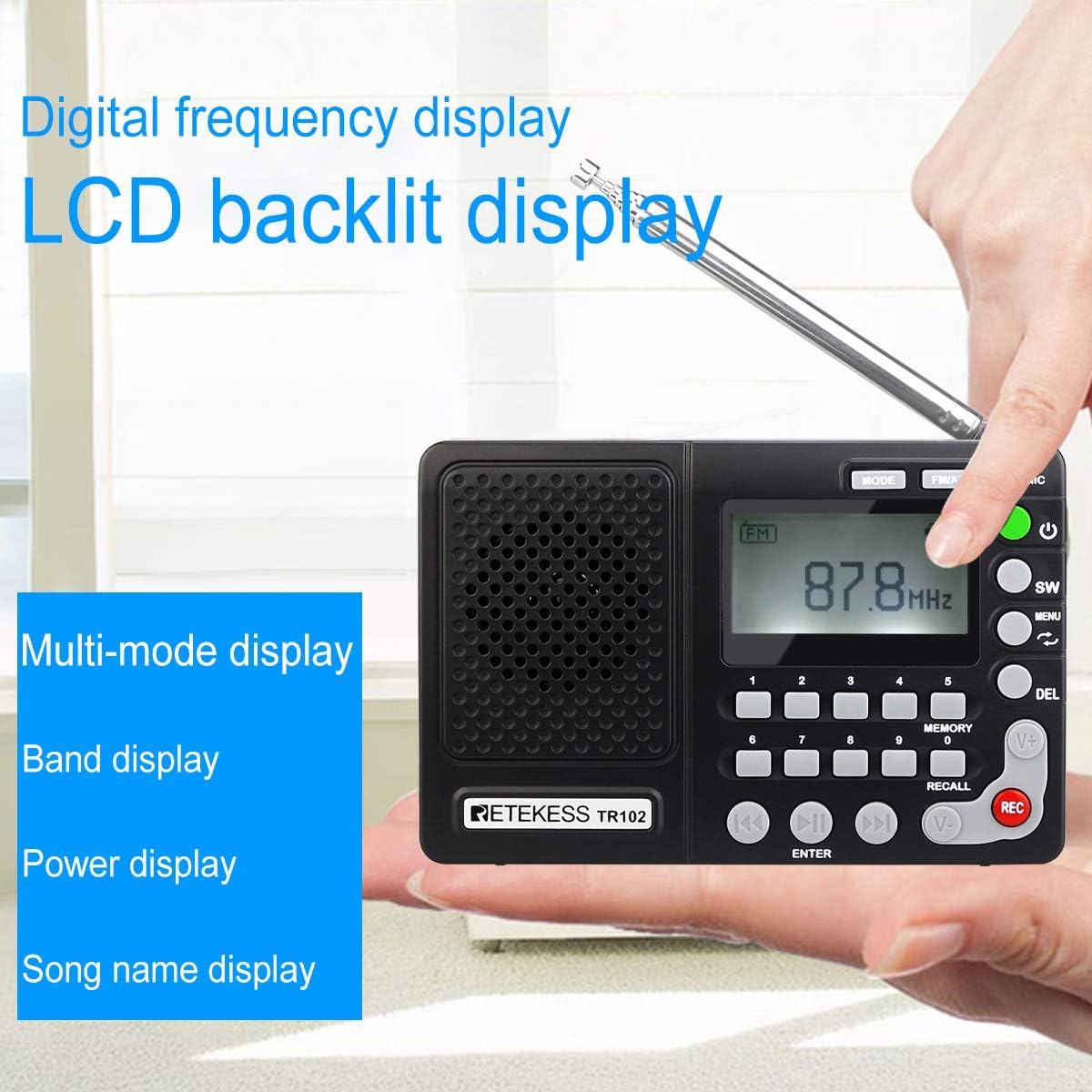 Retekess TR102 Shortwave Radio Portable AM FM Radio MP3 Player Support TF Card Digital Record Sleep Timer and Rechargeable Battery(Black): Home Audio & Theater