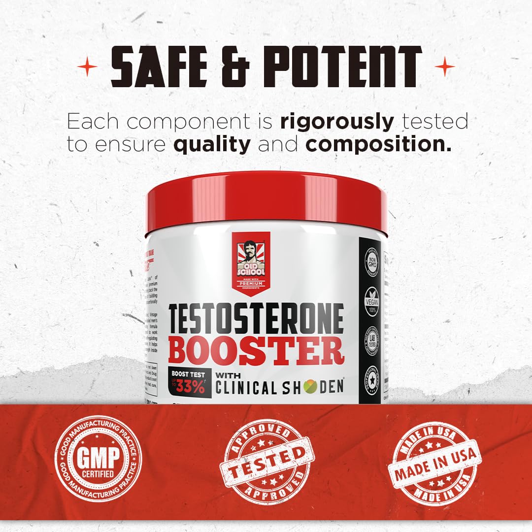 Old School Labs Testosterone Supplement for Men – Shoden® Ashwagandha + Tongkat Ali & Maca Root – Max Potency Test Booster for Muscle, Strength, Drive & Stamina – 120 Veggie Caps