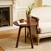 kikiumi Walnut Round Side Table with 3 Legs, Small Accent Table | Solid Oak Wood Side Table, End Table for Living Room, Bedroom &amp; Office &ndash; Walnut Finish, Easy Assembly