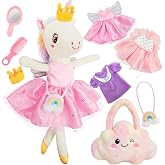 FPVERA Unicorn Ballerina Doll Dress up Toys for Girls Age 3 4 5 6 7 8 9 10 | Ballet Dress up Stuffed Animals Dolls with 3 Sets of Clothes &amp; Plush Bag, Unicorn Birthday Gifts for Kids Age 3-5 4-6 7-12