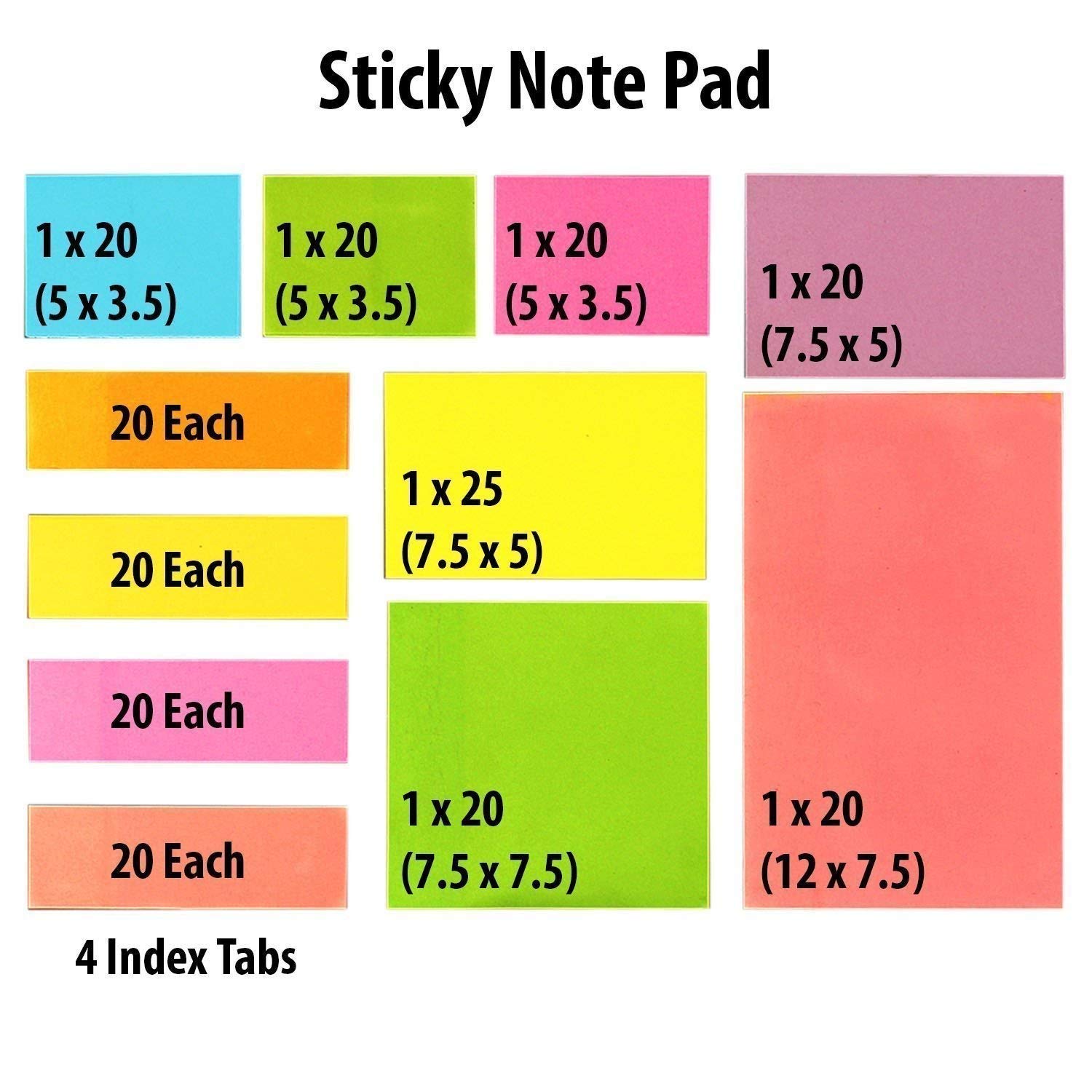 Kabeer Art Sticky Notes & Page Markers Binder Pack, 250 Assorted Size