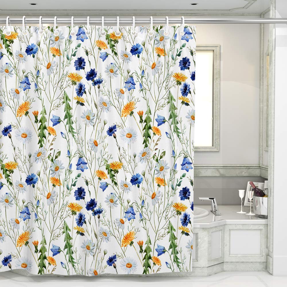 BQEE Shower Curtain Durable Fabric Bath Curtain Waterproof Odorless for Bathroom Machine Washable (Flower 1)