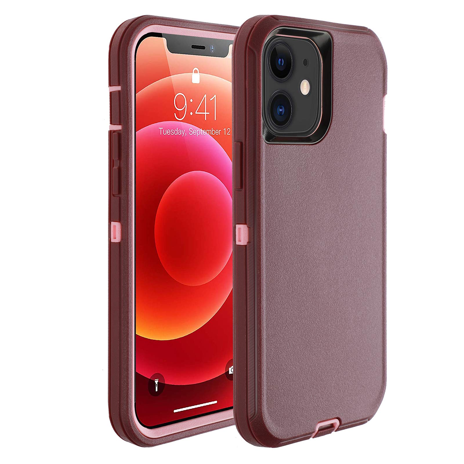 smartelf Compatible with iPhone 12 Mini Case(2020) 5.4 inch,Heavy Duty Shockproof Drop Protecton Hybrid 3 Layer Duable Hard Phone Cover-Purple/Pink