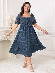 SCOMCHIC Women Plus Size Summer Dress Puff Short