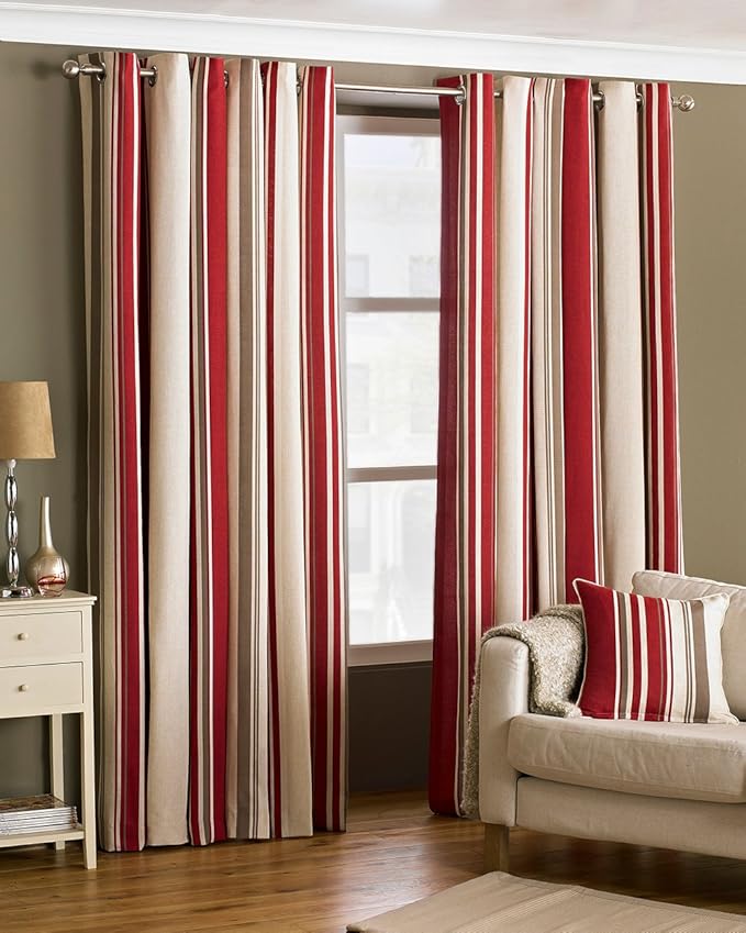 Riva Paoletti Broadway Ringtop Eyelet Curtains (Pair) Red, Brown and