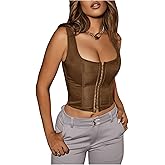 SOLY HUX Women's Y2K Vintage Strapless Overbust Corset Top Corset Boned Lace-Up Back Bodyshaper Crop Bandeau Top