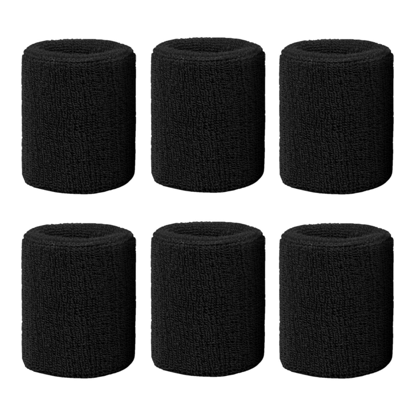 Flintronic Wristbands Set, 6PC Sports Sweatbands Men Women, Sweat Wrist Sweatbands, Soft Thickened for Basketball Gym Gymnastics Tennis Soccer（Black)
