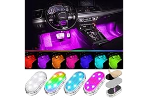 EJ'S SUPER CAR 4Pcs Car LED Lights Interior Wireless, 7 Colors Interior Car Lights with 6 Bright LED Lamp Beads, Portable USB Rechargeable Car Interior Led Night Light for Car Decor