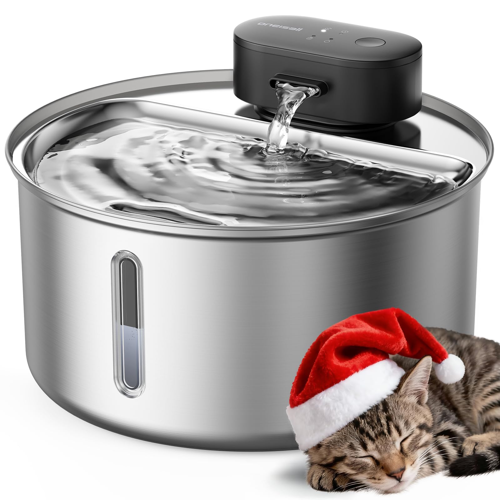 Photo 1 of oneisall Cat Water Fountain Wireless: Stainless Steel 3.2L/108oz Cordless Pet Water Fountain, Ultra Quiet SilentFlow™ Pump, Battery Operated Automatic Water Dispenser for Cats Indoor, Motion Sensor