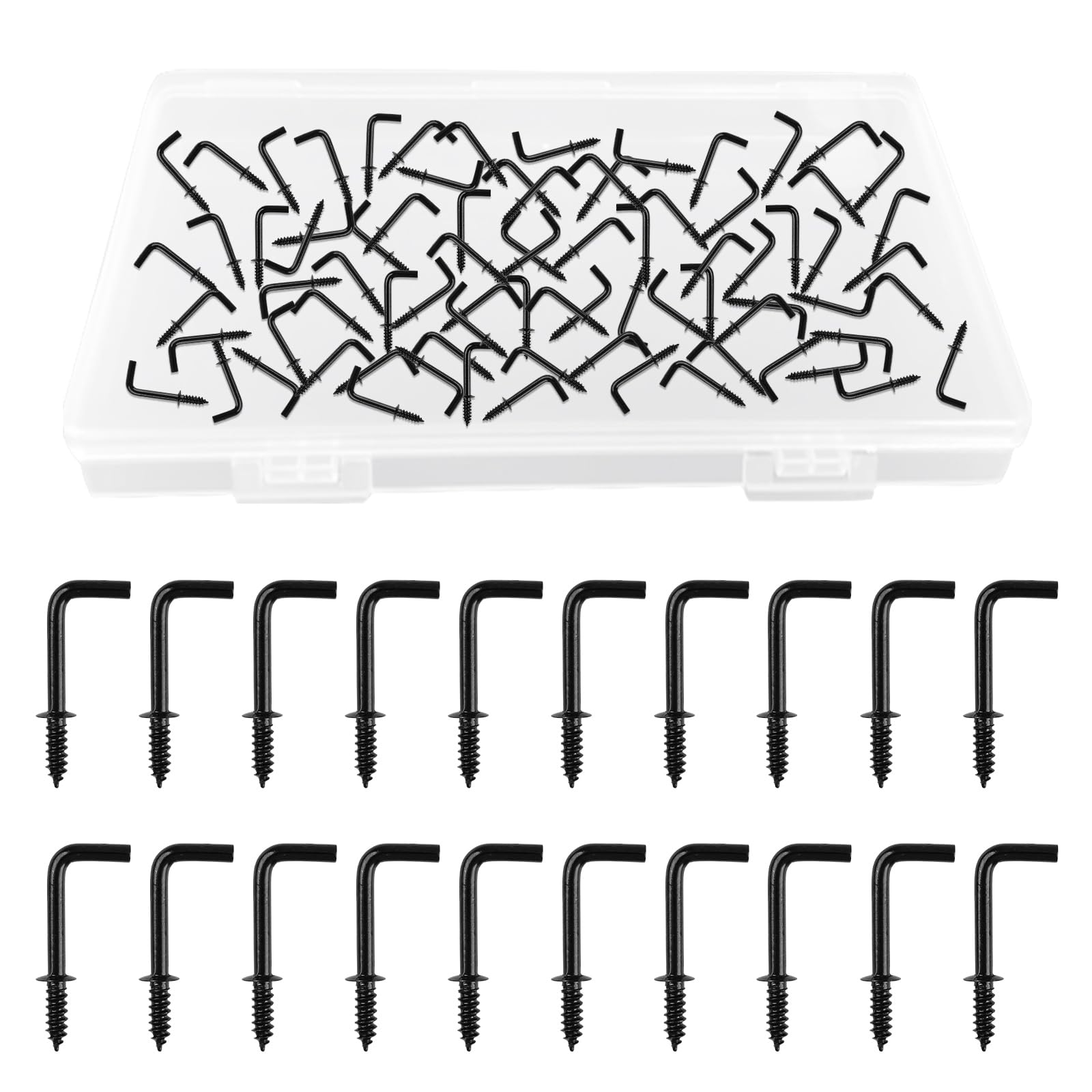 UFURMATE Screw in Hooks, 100PCS 5/8" L Shaped Hooks Screw-in Wall Hooks Right Angle Hooks Self Tapping Screw Hooks for Indoor and Outdoor Hanging (Black)