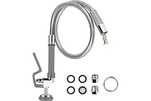 KANONEY Pre Rinse Spray Valve with 38'' Stainless Hose, Flexible Commercial Sink Hose High Pressure Restaurant Dish Sprayer with Ergonomic Handle Assembly Kit for Commercial Wall Mount Kitchen Faucet