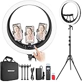 NEEWER Ring Light RP19H 19 inch with Tripod Stand 3 Phone Holders Compatible with iPhone, Upgraded 2.4G Touch Control Ringlig