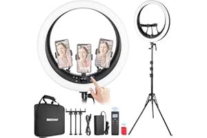 NEEWER Ring Light RP19H 19 Inch with Tripod Stand 3 Phone Holders Compatible with iPhone, Upgraded 2.4G Touch Control Ringlight for Video Recording Streaming Home Office Zoom Selfie Makeup Lighting