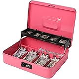 Jssmst Cash Box with Money Tray and Lock - Pink